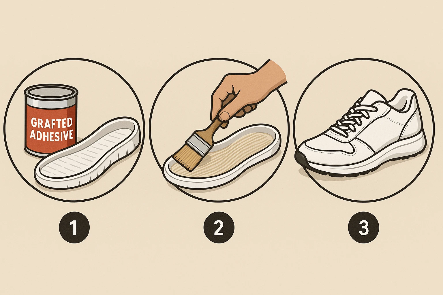 A hand applying grafted adhesive to a shoe insole, demonstrating the process about grafted adhesives utilization a for bonding insole