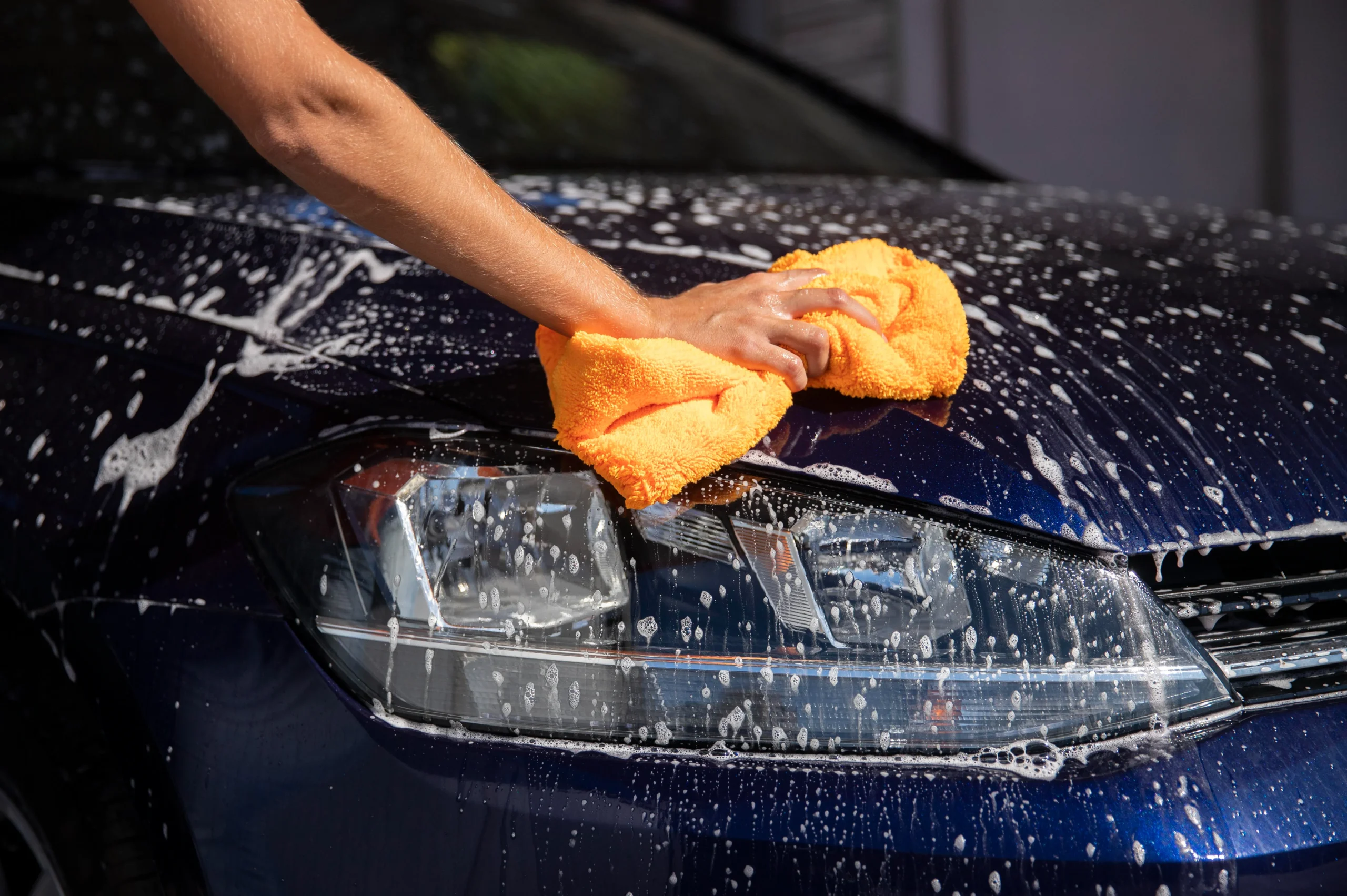 close up car care washing