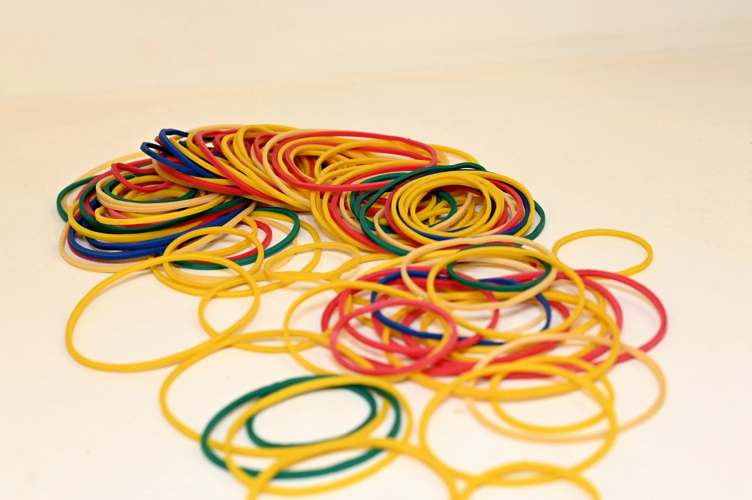 A variety of colorful rubber bands
