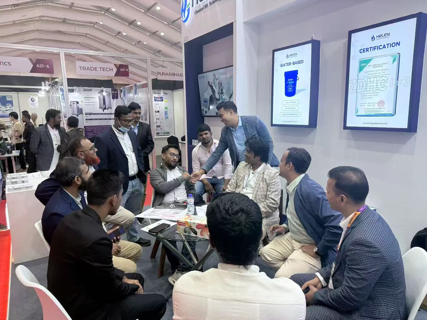 heley talk with visitors in Leathertech Bangladesh