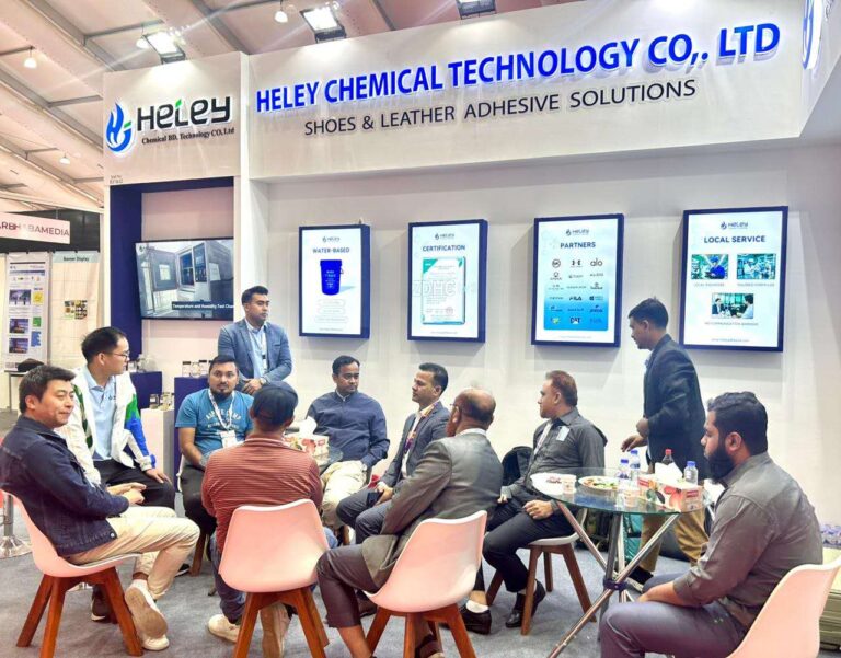 heley talk with visitors in Leathertech Bangladesh
